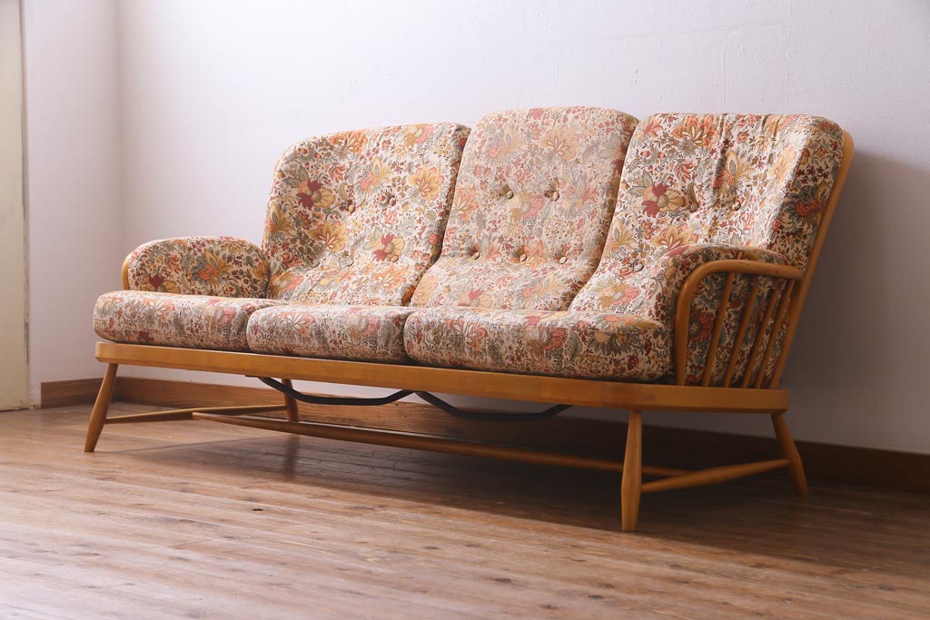 ヴィンテージ家具　英国イギリスビンテージ　ERCOL(アーコール)　ジュビリー(Jubilee)　3人掛けソファ(三人掛け、イージーチェア)(R-037350)