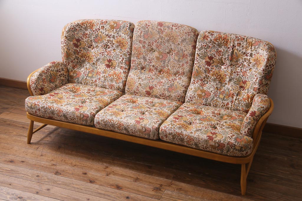 ヴィンテージ家具　英国イギリスビンテージ　ERCOL(アーコール)　ジュビリー(Jubilee)　3人掛けソファ(三人掛け、イージーチェア)(R-037350)