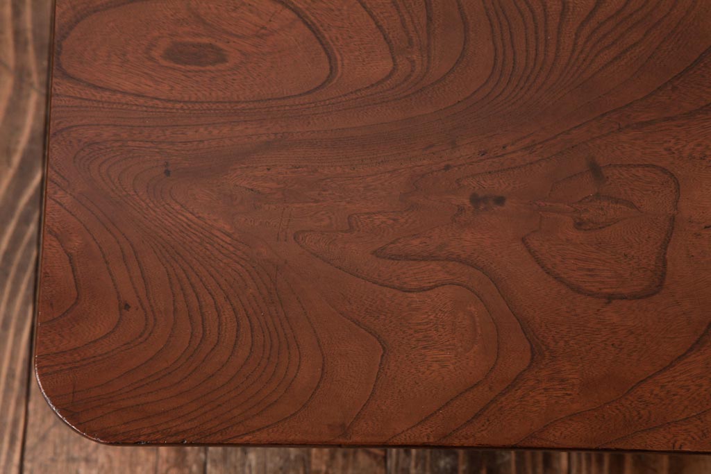 アンティーク家具　総ケヤキ材　一枚板を贅沢に使用したダイナミックな杢目の角ちゃぶ台(ローテーブル)(R-037371)