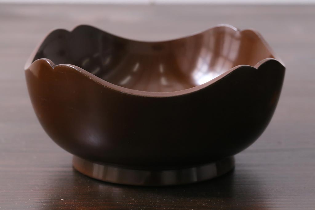 アンティーク雑貨　和製アンティーク　花鳥図　金彩　木製漆器小鉢(向付、小皿、和食器)(R-037379)