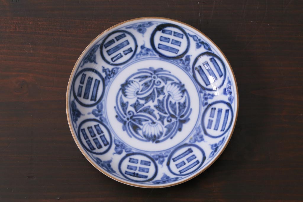 アンティーク雑貨　江戸期　角福　染付小皿3枚セット(和食器)(R-037387)