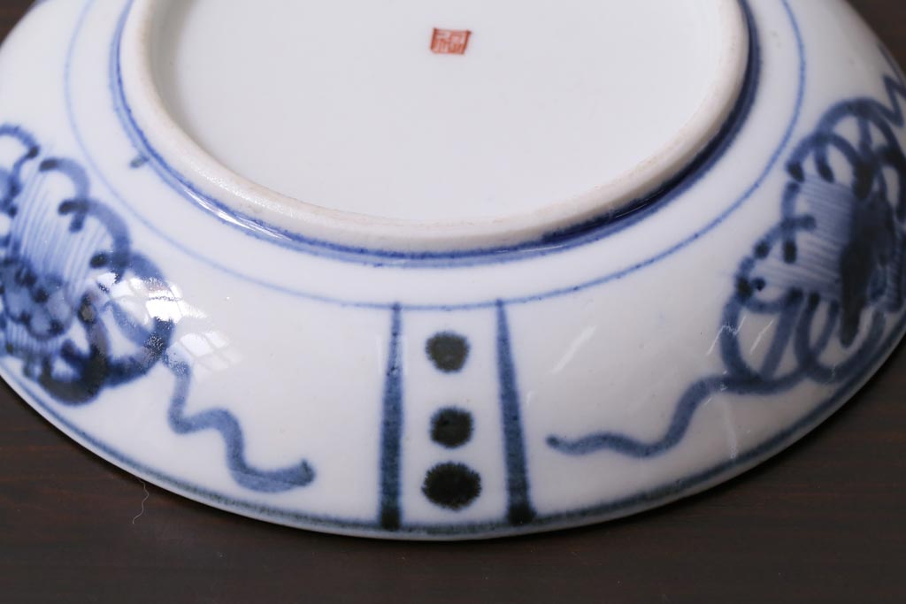 アンティーク雑貨　江戸期　角福　染付小皿3枚セット(和食器)(R-037387)