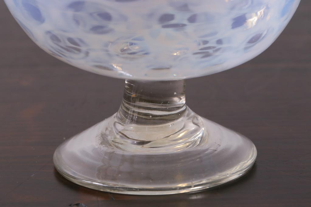 アンティーク雑貨　大正期　赤縁　水玉文　碗形　氷コップ　吹ガラス(R-037389)