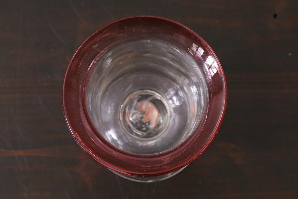 アンティーク雑貨　大正期　赤縁　上品な赤い色が目をひく氷コップ(吹ガラス)(R-037394)