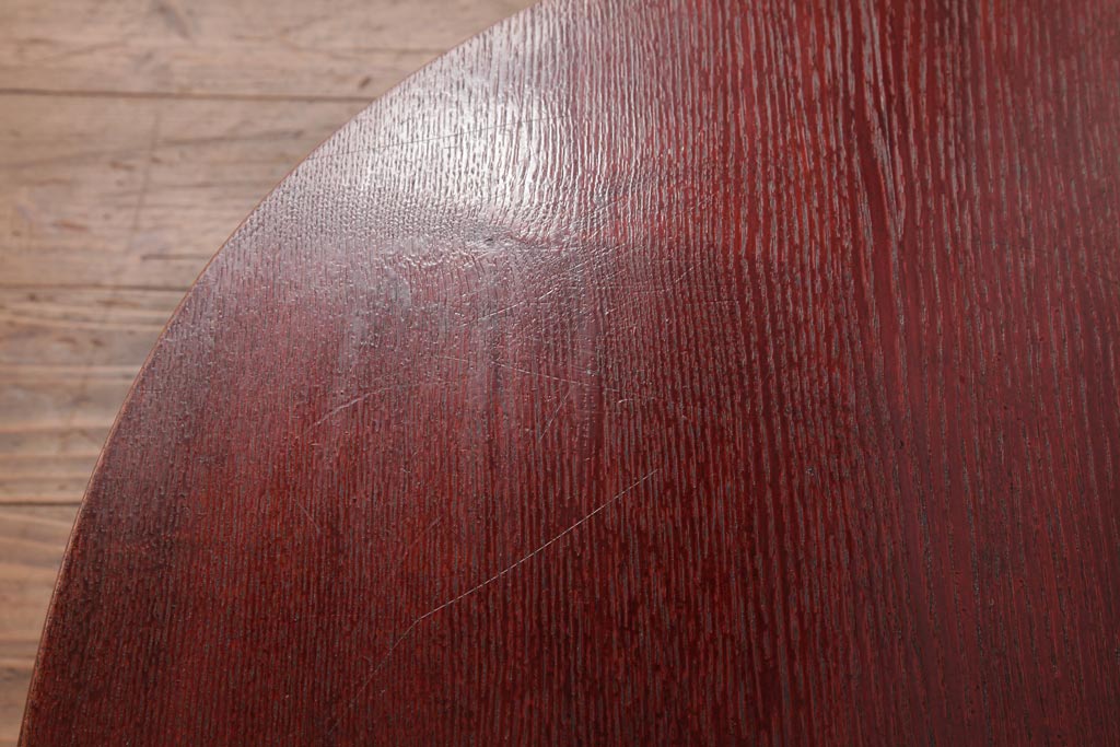 アンティーク家具　工芸品　エンジュ(槐)材　漆塗り　オーバル型と竹の脚が珍しいちゃぶ台(座卓、ローテーブル)(R-037425)