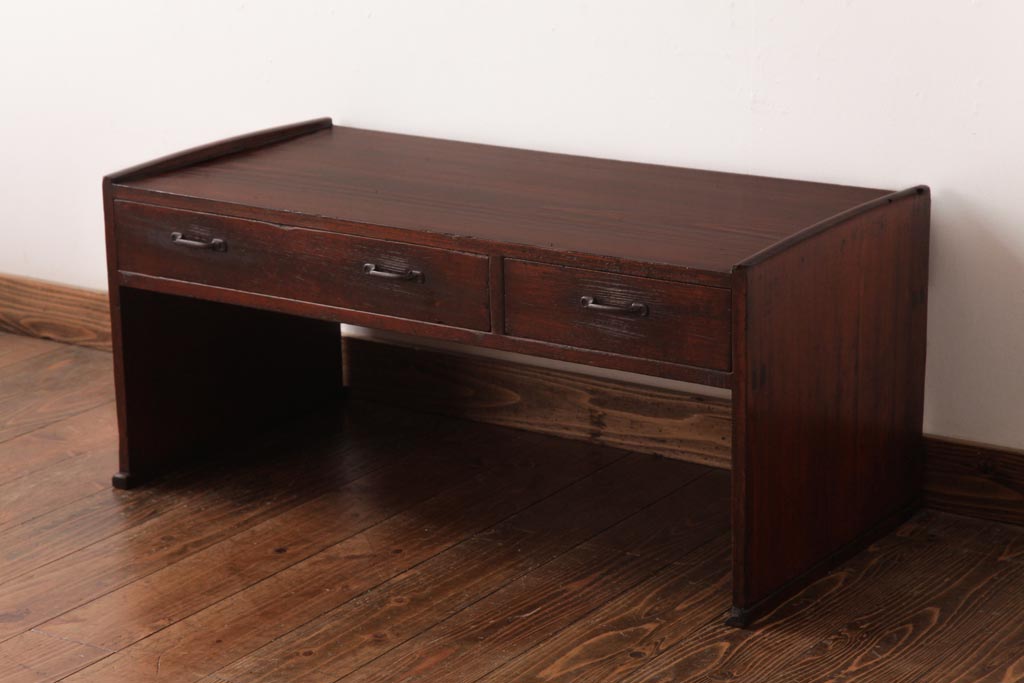 レトロ家具　和製アンティーク　檜材　古い木の風合いが味わい深い文机(座机、ローテーブル)(R-037447)