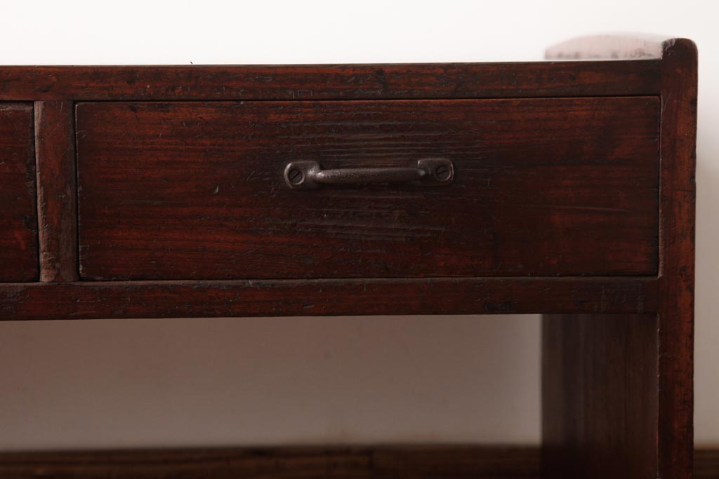 レトロ家具　和製アンティーク　檜材　古い木の風合いが味わい深い文机(座机、ローテーブル)(R-037447)