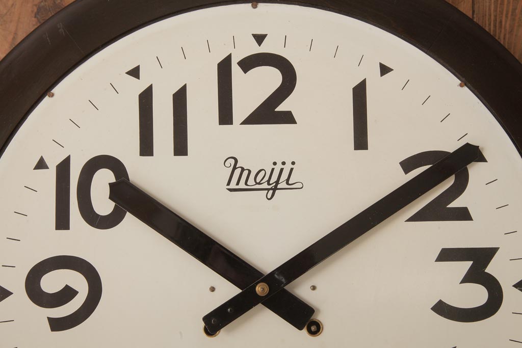 アンティーク雑貨　レトロ雑貨　特大サイズ!　Meiji(明治時計社)　手巻き式　トーマス型　丸型掛時計(壁掛け時計、柱時計、振り子時計)(R-037475)