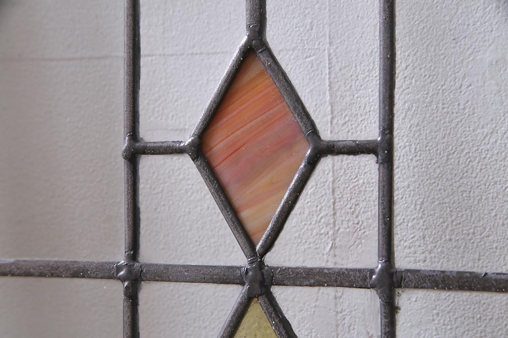 アンティーク建具　イギリスアンティーク　ステンドグラスのペイントフィックス窓・大(明り取り)(R-037513)