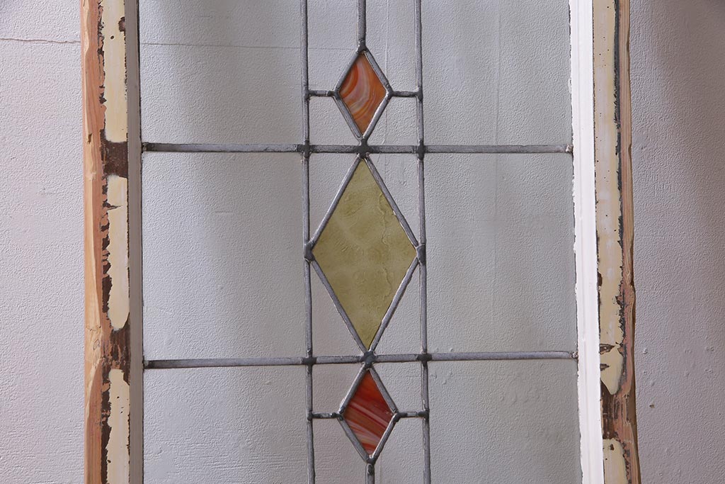 アンティーク建具　イギリスアンティーク　ステンドグラスのペイントフィックス窓・大(明り取り)(R-037513)