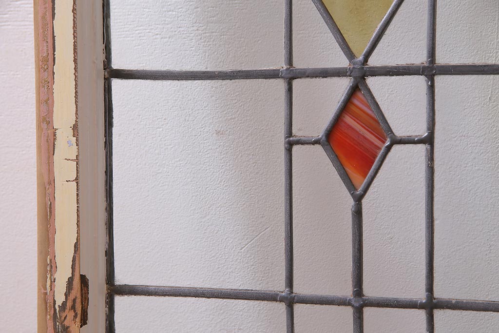 アンティーク建具　イギリスアンティーク　ステンドグラスのペイントフィックス窓・中(明り取り)(R-037516)