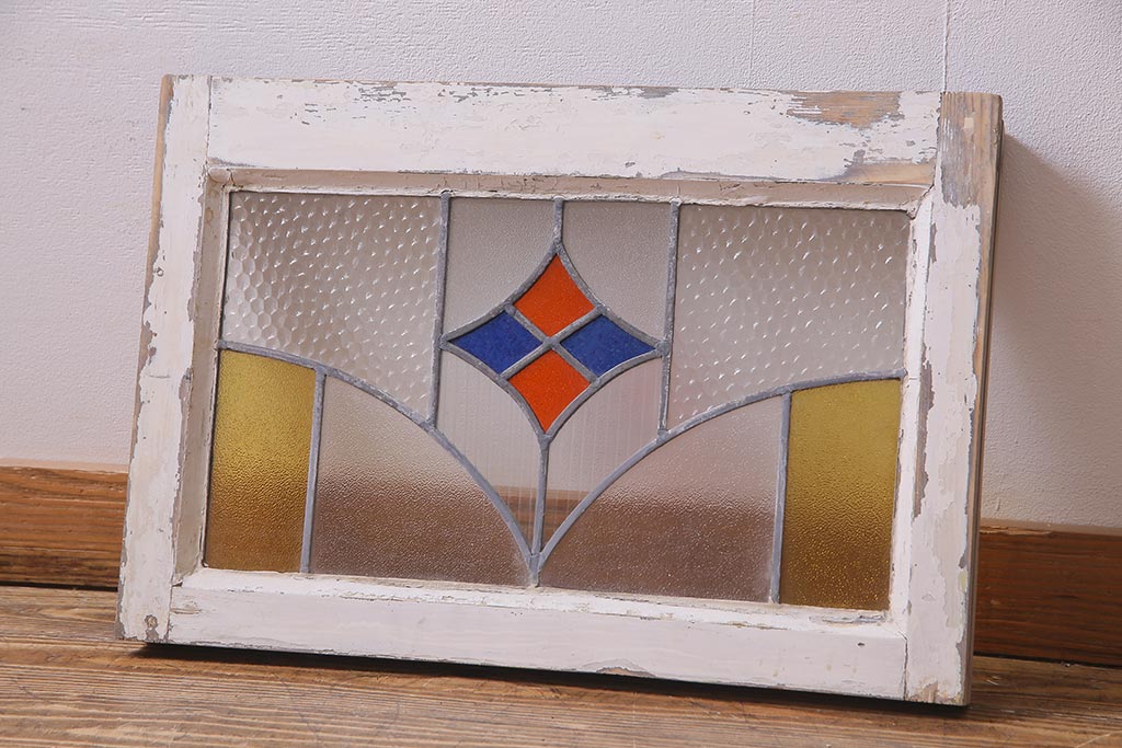 アンティーク建具　イギリスアンティーク　ステンドグラスのペイントフィックス窓(小窓、明り取り)(R-037517)
