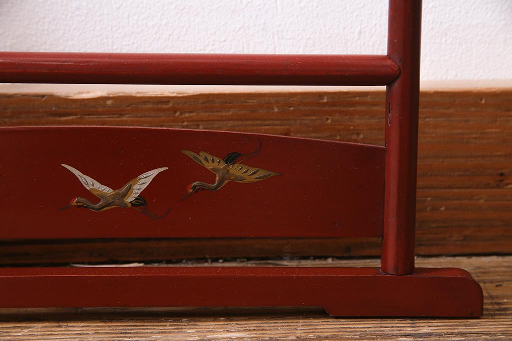 アンティーク雑貨　和製アンティーク　昭和初期　小ぶりサイズ!鶴の意匠が上品な衣桁(R-037518)