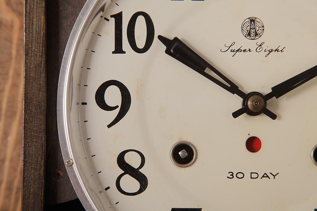 レトロ雑貨　AICHI(アイチ、愛知時計電機)　手巻き式　30DAY　Super　Eight　掛け時計(柱時計、振り子時計)