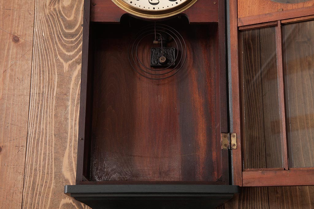 アンティーク雑貨　ペイント　SEIKOSHA(精工舎、セイコー)　手巻き式　レトロなカラーの掛け時計(柱時計、振り子時計)(R-037555)