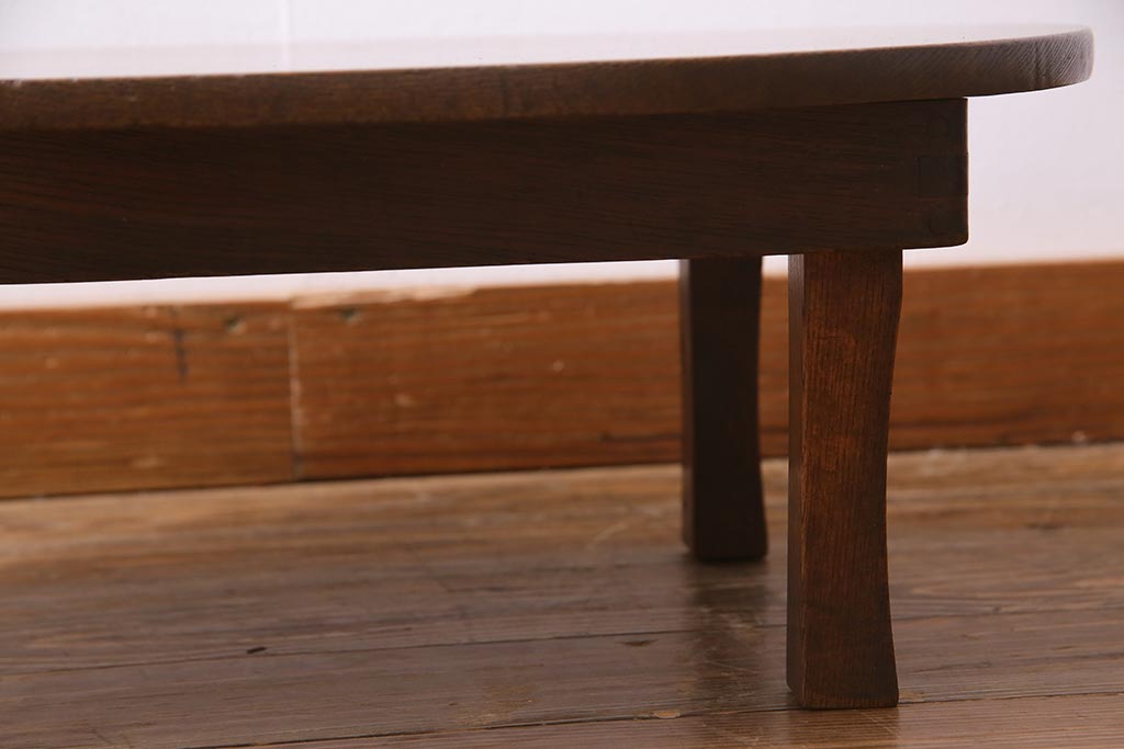 レトロ家具　栓材　折りたたみ　懐かしさ漂う昭和レトロなオーバル型ちゃぶ台(ローテーブル)(R-037562)
