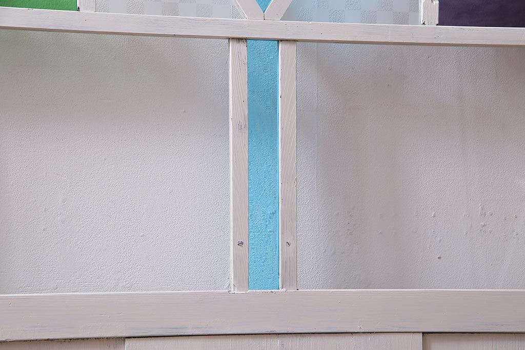 アンティーク建具　ペイント　色ガラス・当店オリジナルガラス　爽やかなカラーのガラス戸1枚(引き戸)(R-037569)