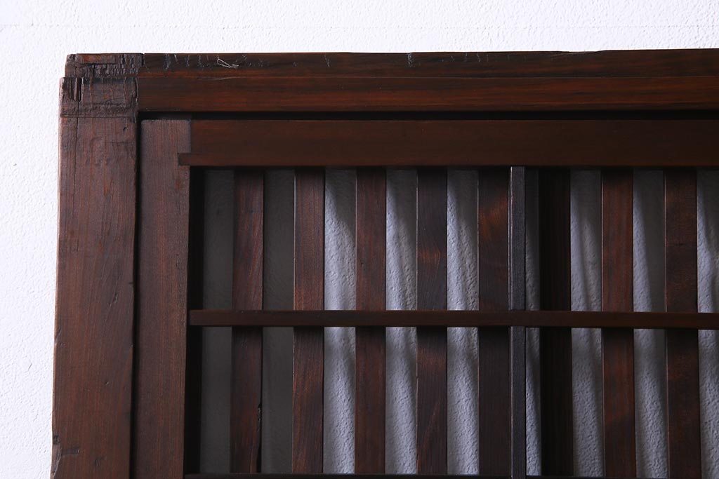 アンティーク建具　ダイヤガラス　裏障子枠付き　和モダンな雰囲気漂う格子戸2枚セット(ガラス帯戸、引き戸、建具)(R-037572)