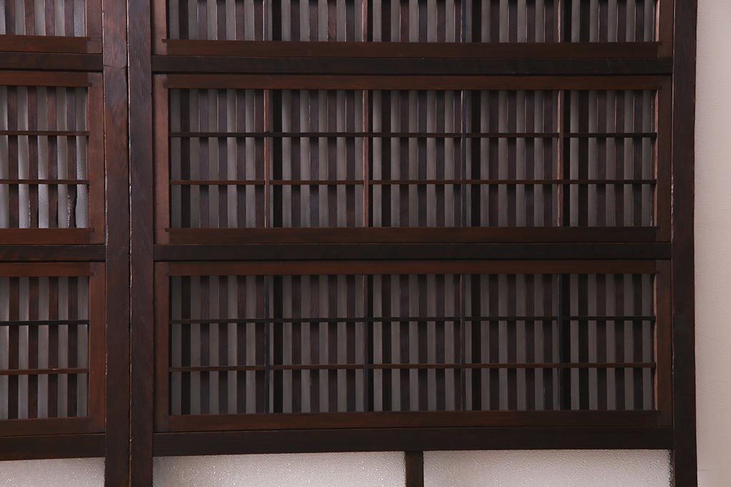 アンティーク建具　ダイヤガラス　裏障子枠付き　和モダンな雰囲気漂う格子戸2枚セット(ガラス帯戸、引き戸、建具)(R-037572)