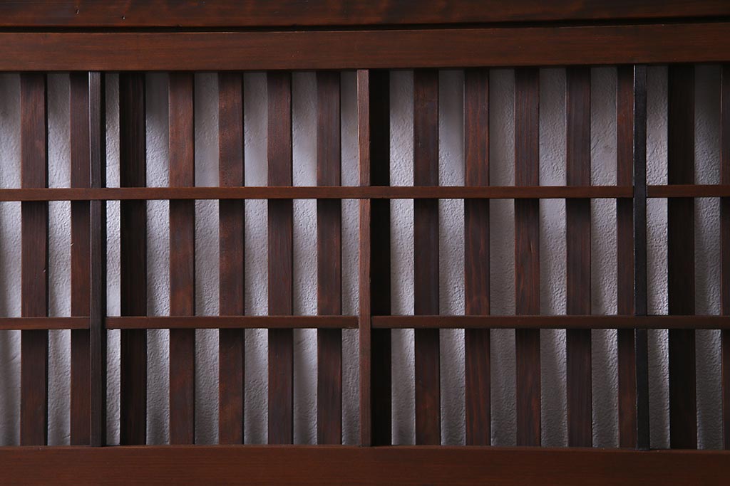 アンティーク建具　ダイヤガラス　裏障子枠付き　和モダンな雰囲気漂う格子戸2枚セット(ガラス帯戸、引き戸、建具)(R-037572)