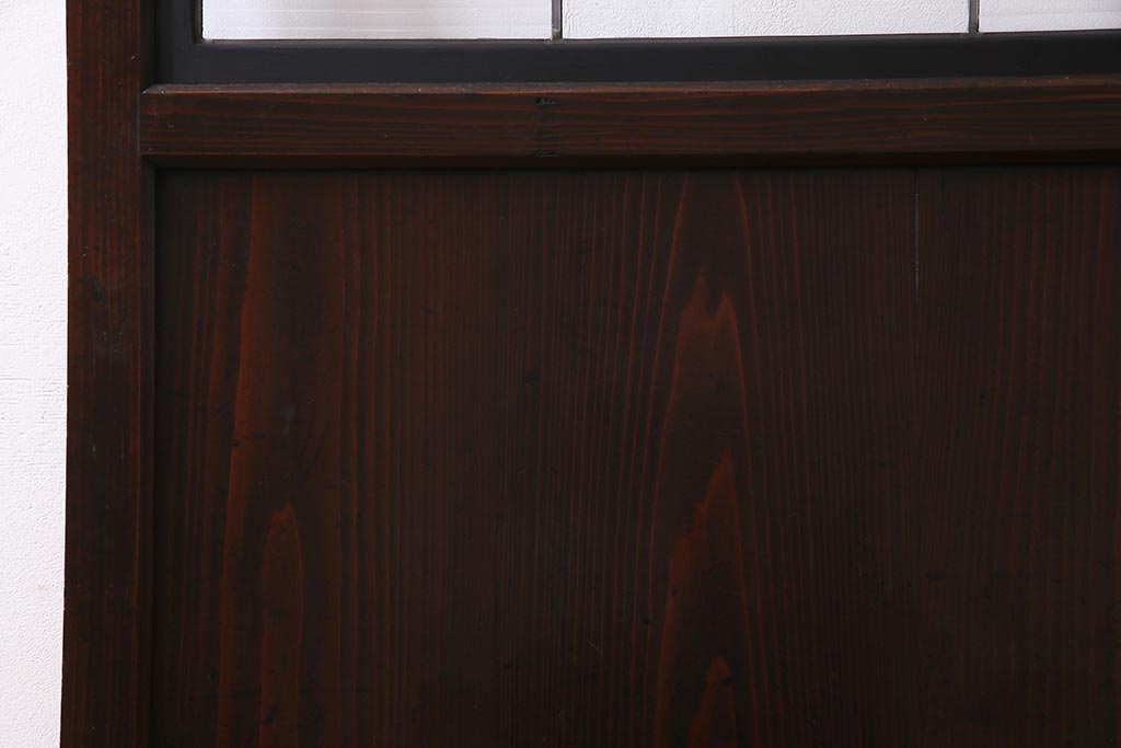 アンティーク建具　明治大正期　チェッカーガラス・モールガラス・色ガラス　ステンドグラスがお洒落な板戸1枚(建具、ガラス帯戸、引き戸)(R-037576)