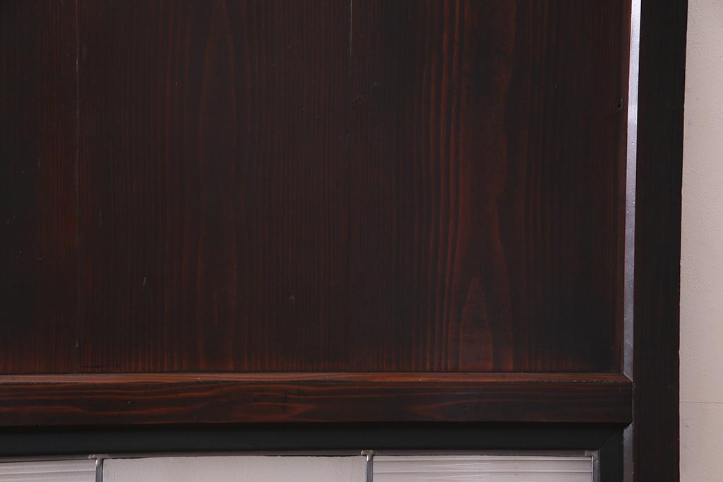 アンティーク建具　明治大正期　チェッカーガラス・モールガラス・色ガラス　ステンドグラスがお洒落な板戸1枚(建具、ガラス帯戸、引き戸)(R-037577)