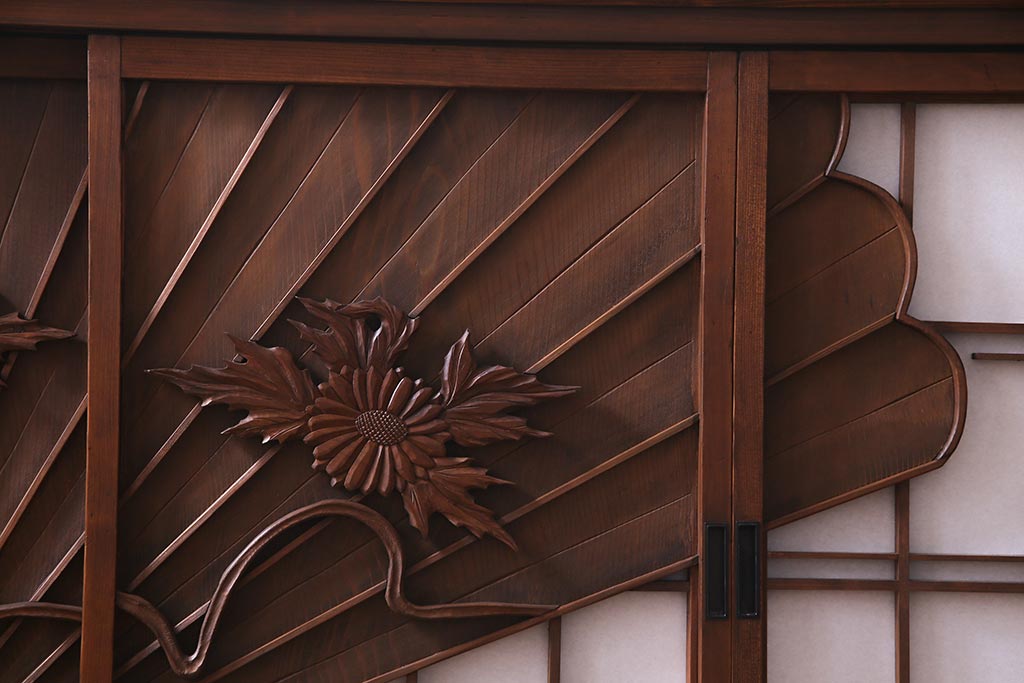 ラフジュ工房オリジナル　アンティーク建具リメイク　扇菊　こだわりの和空間づくりが叶う脚付きサイドボード(書院戸、組子、キャビネット)(R-037605)