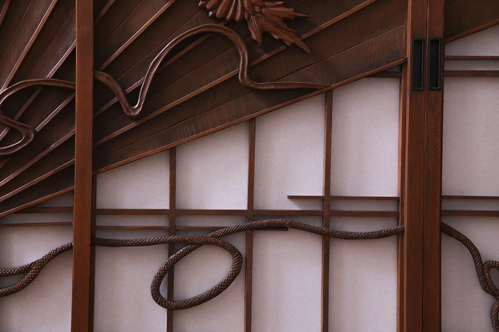 ラフジュ工房オリジナル　アンティーク建具リメイク　扇菊　こだわりの和空間づくりが叶う脚付きサイドボード(書院戸、組子、キャビネット)(R-037605)