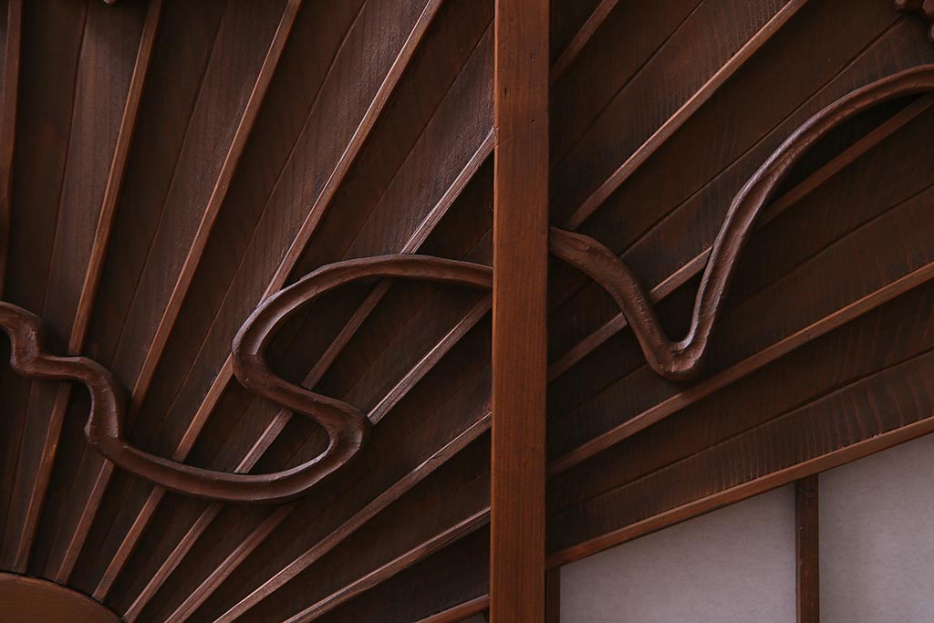 ラフジュ工房オリジナル　アンティーク建具リメイク　扇菊　こだわりの和空間づくりが叶う脚付きサイドボード(書院戸、組子、キャビネット)(R-037605)