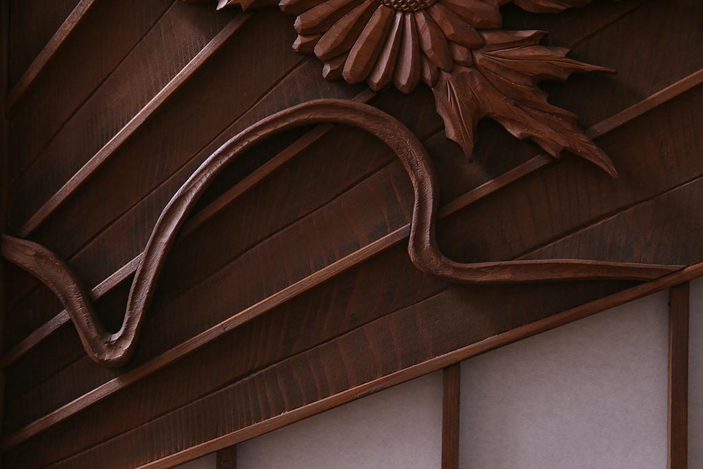 ラフジュ工房オリジナル　アンティーク建具リメイク　扇菊　こだわりの和空間づくりが叶う脚付きサイドボード(書院戸、組子、キャビネット)(R-037605)