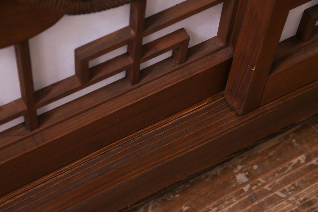 ラフジュ工房オリジナル　アンティーク建具リメイク　扇菊　こだわりの和空間づくりが叶う脚付きサイドボード(書院戸、組子、キャビネット)(R-037605)