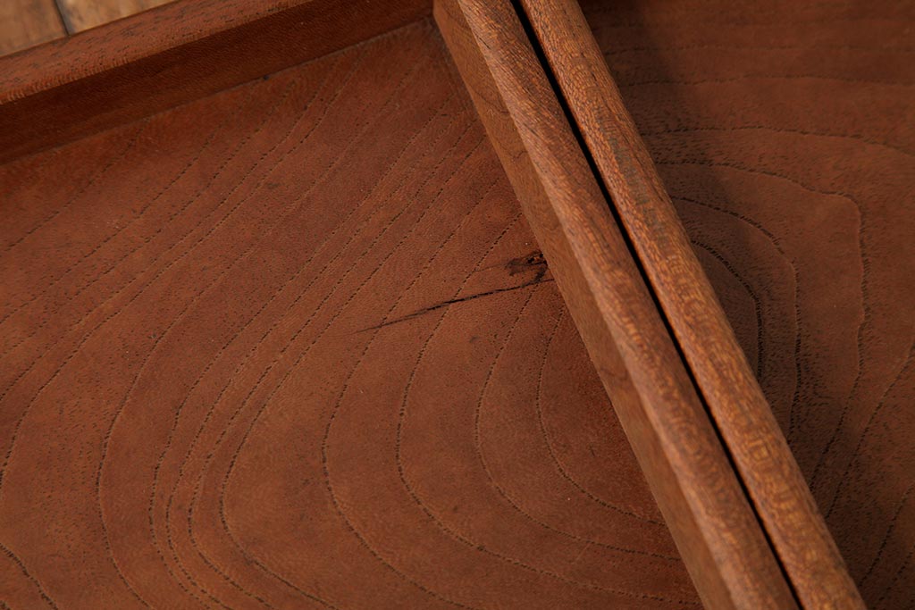 アンティーク雑貨　古民具　総ケヤキ材　美しい杢目が楽しめるお盆2枚セット(トレー、角盆)(R-037632)