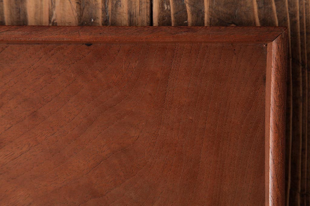 アンティーク雑貨　古民具　総ケヤキ材　美しい杢目が楽しめるお盆2枚セット(トレー、角盆)(R-037635)