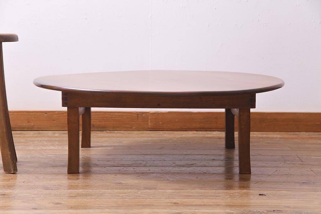 アンティーク家具　昭和レトロ　栓材　懐かしい雰囲気の丸ちゃぶ台(ローテーブル、座卓)(R-037649)