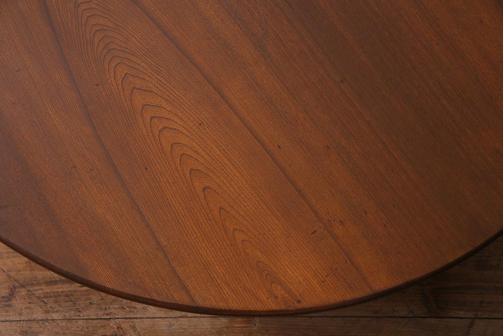 アンティーク家具　昭和レトロ　栓材　懐かしい雰囲気の丸ちゃぶ台(ローテーブル、座卓)(R-037649)