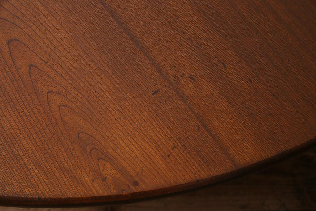 アンティーク家具　昭和レトロ　栓材　懐かしい雰囲気の丸ちゃぶ台(ローテーブル、座卓)(R-037649)