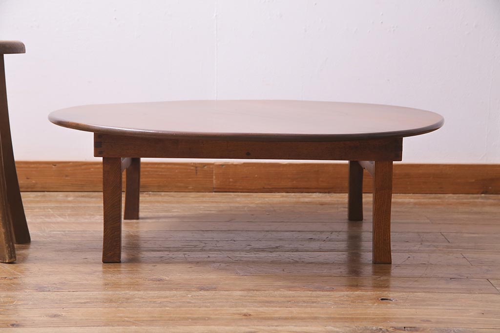 アンティーク家具　昭和レトロ　栓材　懐かしい雰囲気の丸ちゃぶ台(ローテーブル、座卓)(R-037649)