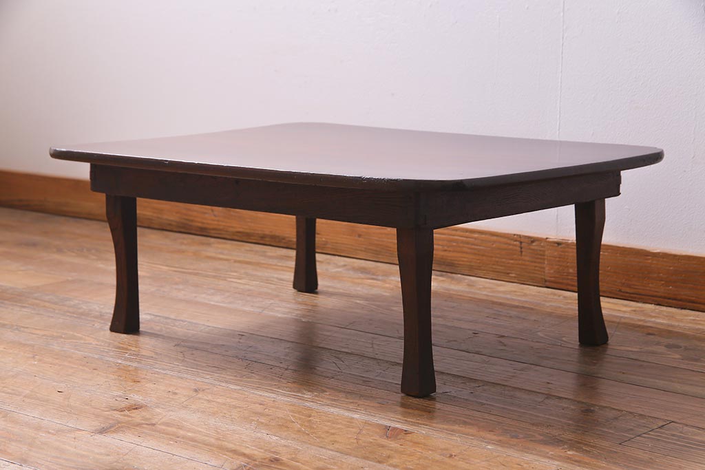アンティーク家具　和製アンティーク　昭和初期　栓材　素朴なぬくもりが魅力のレトロな角ちゃぶ台(座卓、ローテーブル、花台)(R-037651)