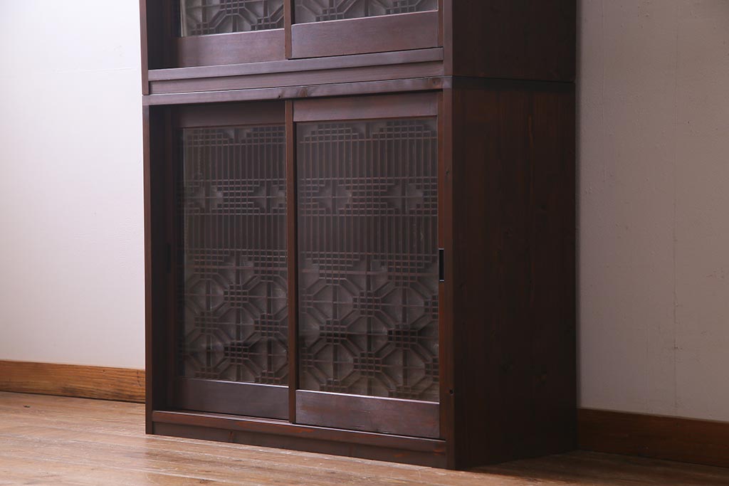 ラフジュ工房オリジナル　アンティーク建具リメイク　和の風情漂う重ね戸棚(書院戸、組子、キャビネット)(R-037653)