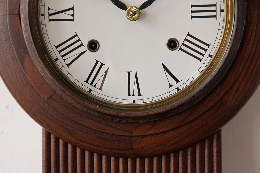 アンティーク雑貨　精工舎(SEIKOSHA、セイコー)　8日巻　頭丸型　レトロシックな柱時計(掛け時計、振り子時計)(R-037665)