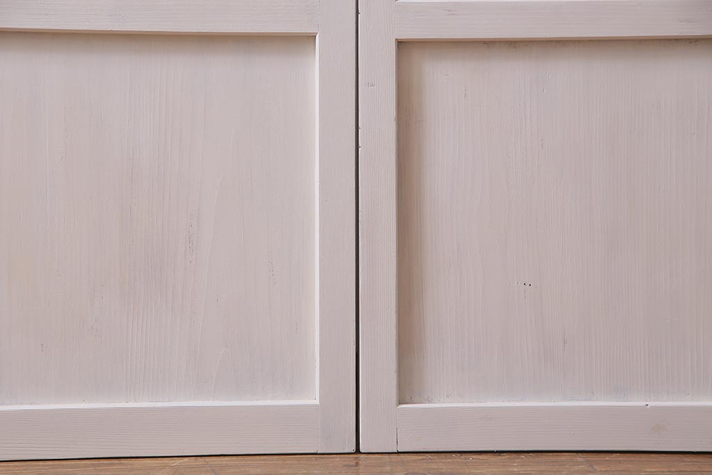 アンティーク家具　昭和初期　すりガラス　ナチュラルインテリアにぴったりなペイントガラス戸2枚セット(引き戸、建具)(R-037671)