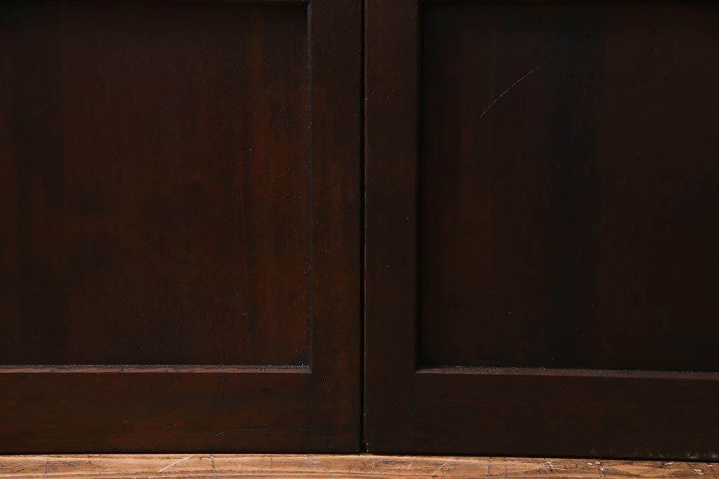 アンティーク建具　裏障子枠付き　当店オリジナルガラス　市松模様がモダンな格子戸2枚セット(建具、引き戸、ガラス帯戸)(R-037673)