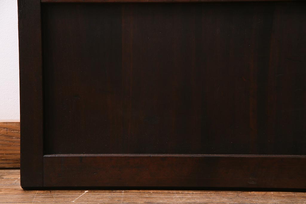 アンティーク建具　裏障子枠付き　当店オリジナルガラス　市松模様がモダンな格子戸2枚セット(建具、引き戸、ガラス帯戸)(R-037673)