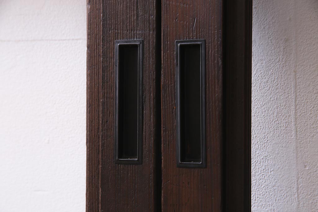 アンティーク建具　大正昭和初期　上品なデザインがシックなガラス戸2枚セット(建具、引き戸)(R-037675)