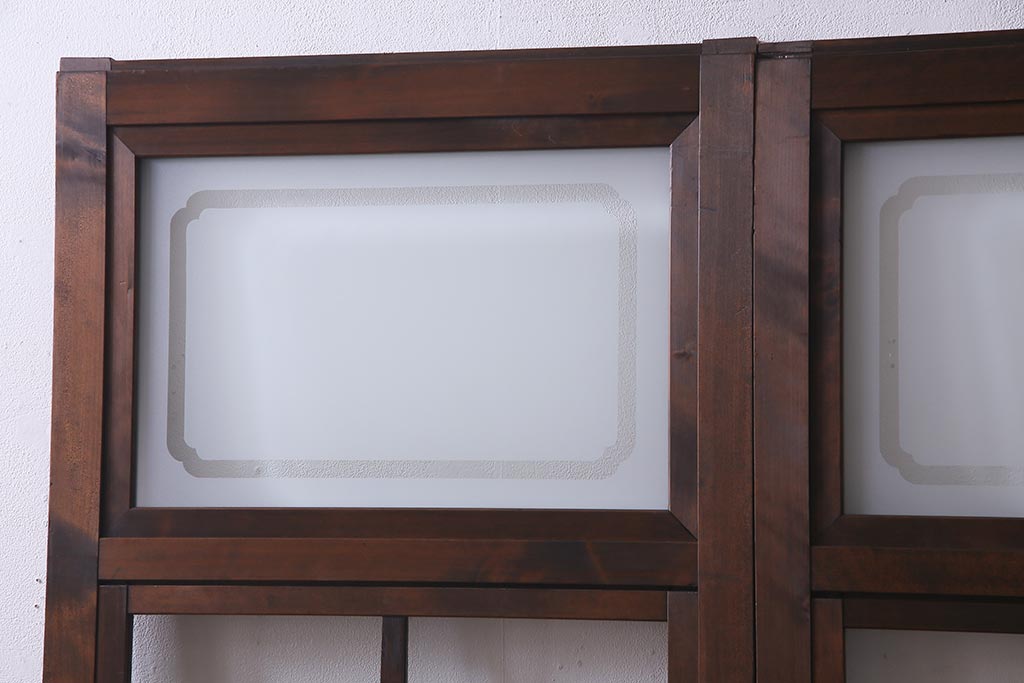 アンティーク建具　当店オリジナルガラス　高級品　シックな空間にぴったりな上手物のガラス戸2枚セット(建具、引き戸)(R-037682)