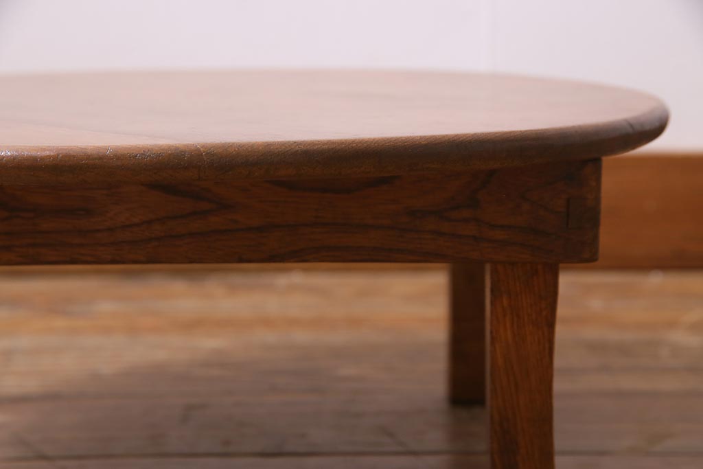アンティーク家具　和製アンティーク　昭和初期　栓材　素朴なぬくもりが魅力のレトロな丸ちゃぶ台(座卓、ローテーブル、花台)(R-037690)