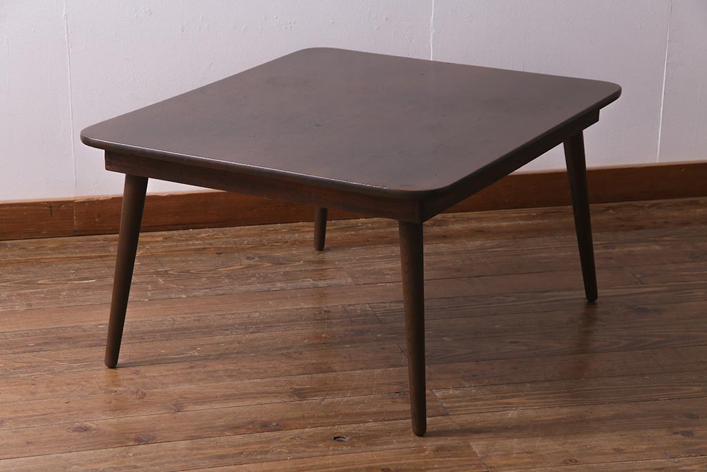 レトロ家具　ちゃぶ台リメイク　栓材　味のあるシンプルなセンターテーブル(ローテーブル)(R-037694)