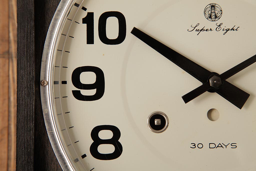 レトロ雑貨　愛知時計電機(アイチ、AICHI)　Super Eight　30DAY　手巻き式柱時計(掛け時計、振り子時計、古時計)(R-037695)