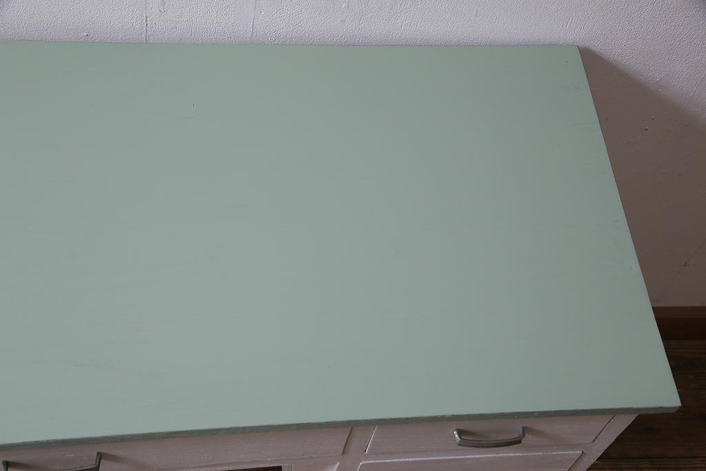レトロ家具　薄型　かわいいナチュラルペイントの片袖デスク(片袖机、在宅ワーク、在宅用ワークデスク)(R-037702)
