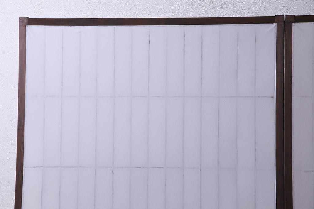 アンティーク建具　山水図の透かしが目を引く額入り障子戸2枚セット(引き戸)(R-037727)